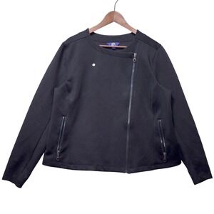 JoyLab Asymmetrical Zip Moto Jacket XXL Black Scuba Knit Biker Goth Edgy